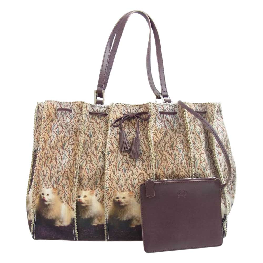 Anya Hindmarch アニヤ・ハインドマーチ 猫 キャット プリント ハンド バッグ ブラウン系【中古】