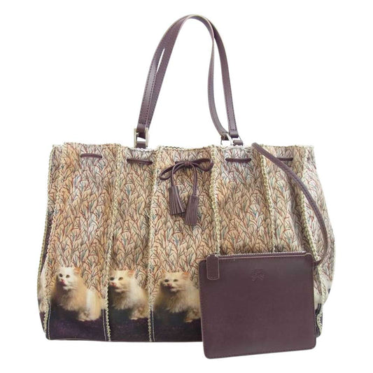 Anya Hindmarch アニヤ・ハインドマーチ 猫 キャット プリント ハンド バッグ ブラウン系【中古】
