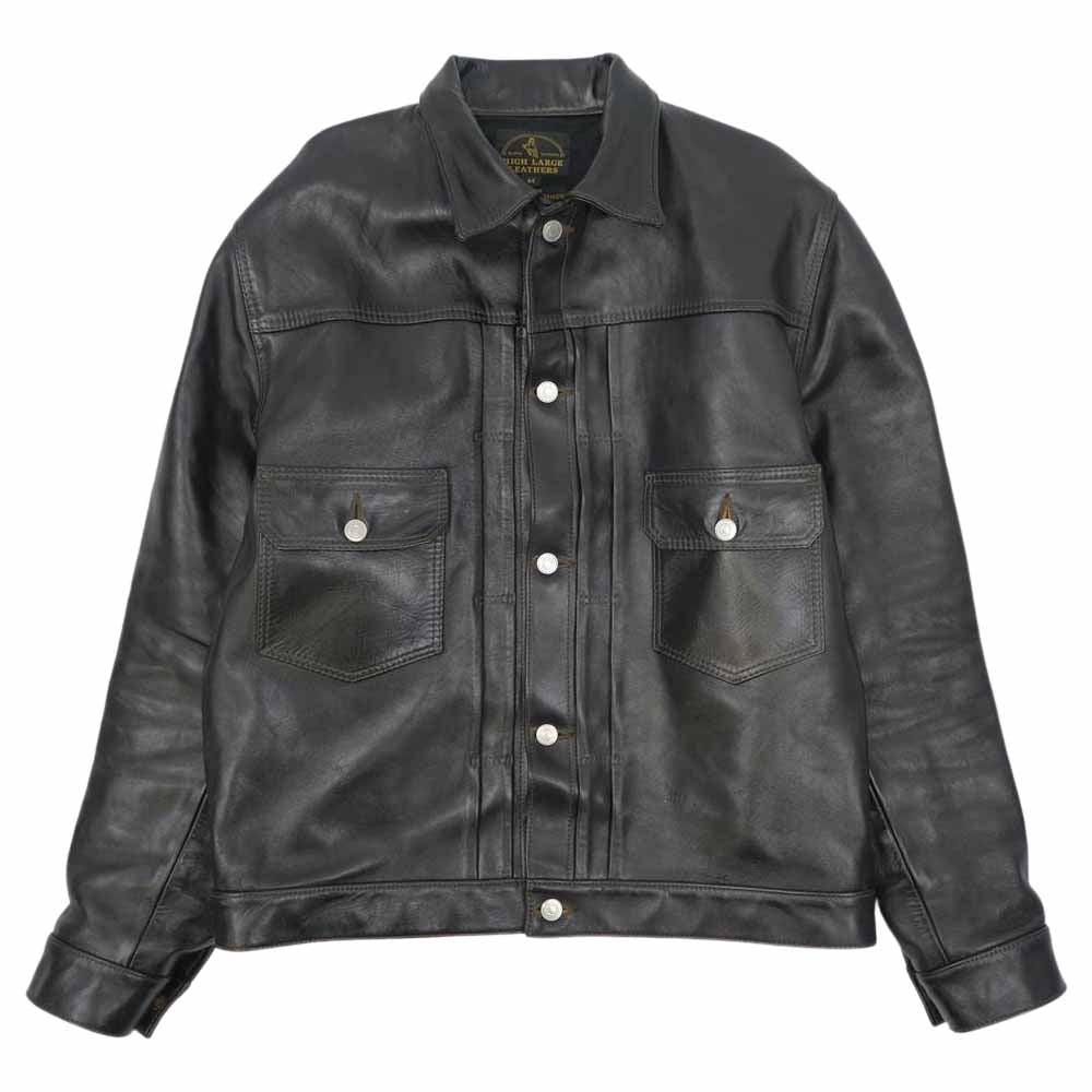 HIGH LARGE LEATHERS ハイラージレザー Oklahoma City オクラホマ シティ 茶芯 ホースハイド レザー ジャケット ブラック系 44【中古】