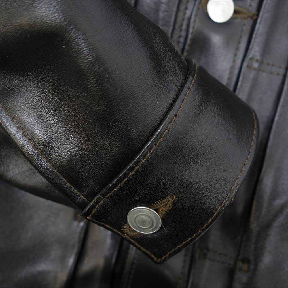 HIGH LARGE LEATHERS ハイラージレザー Oklahoma City オクラホマ シティ 茶芯 ホースハイド レザー ジャケット ブラック系 44【中古】