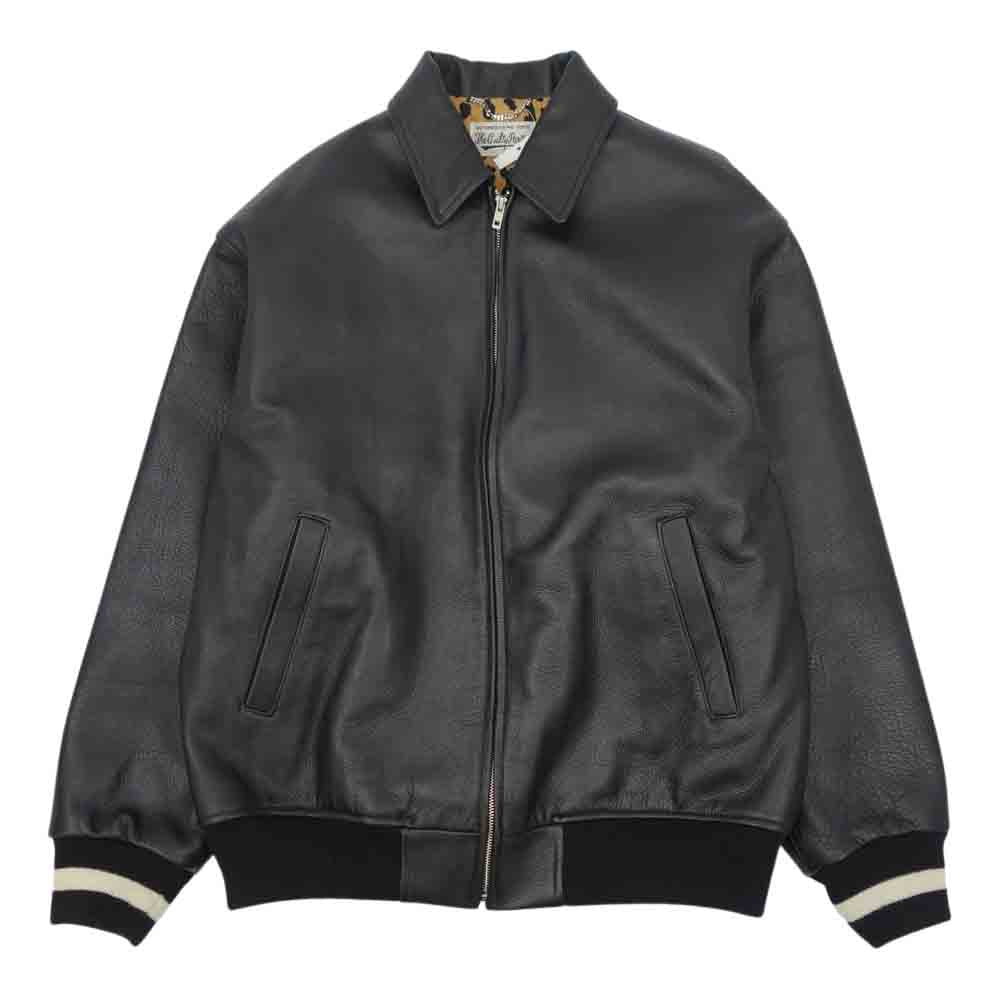 WACKO MARIA ワコマリア 21AW LEATHER VARSITY JACKET TYPE-2 カウハイド レザー バーシティ ジャケット ブラック系 L【極上美品】【中古】