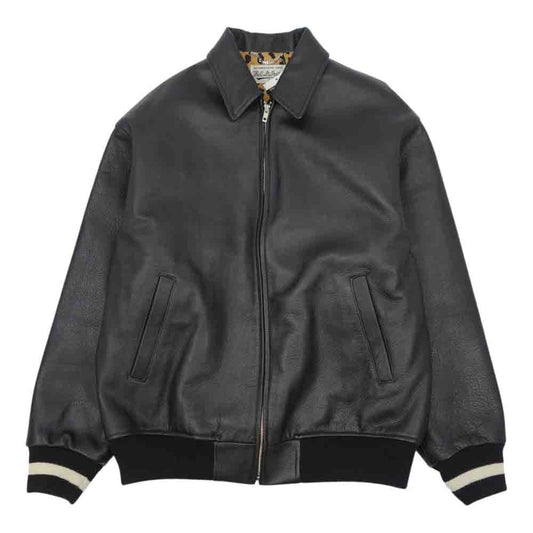 WACKO MARIA ワコマリア 21AW LEATHER VARSITY JACKET TYPE-2 カウハイド レザー バーシティ ジャケット ブラック系 L【極上美品】【中古】