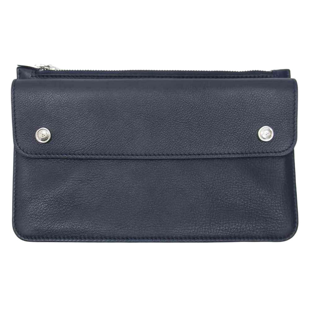 アニアリ レザー クラッチバッグ 巾着袋 付き ネイビー系【中古】