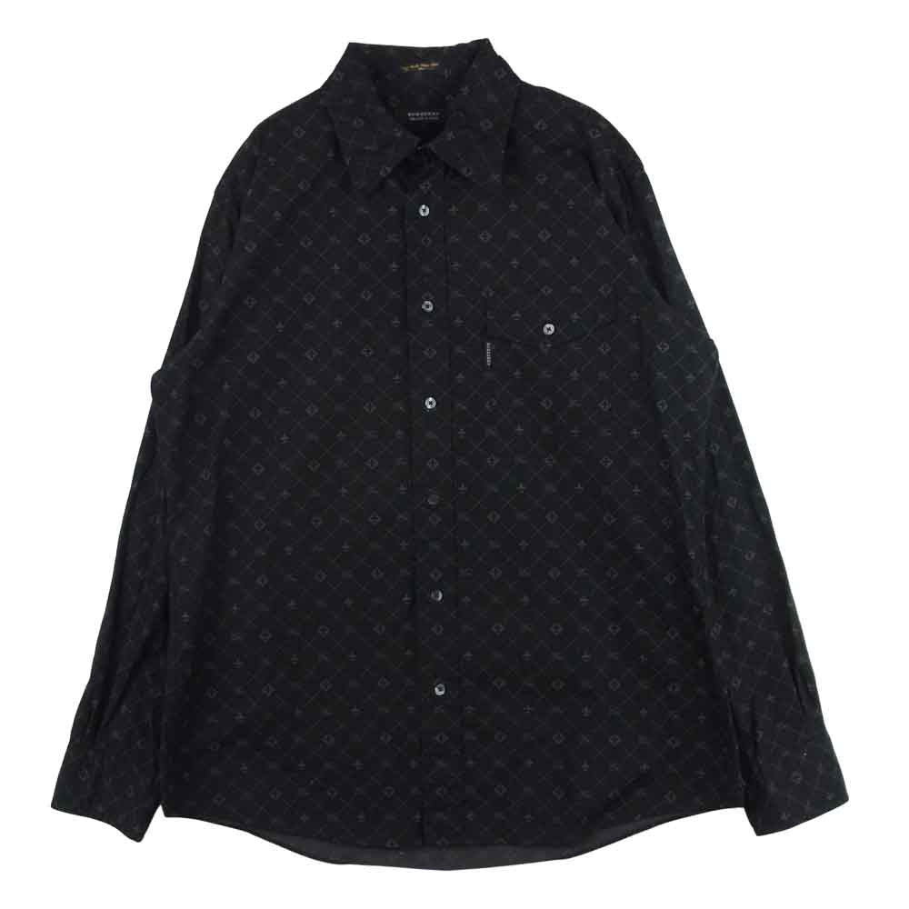 BURBERRY BLACK LABEL バーバリーブラックレーベル BMW81-700 総柄 スタンダード 長袖 シャツ ブラック系【中古】