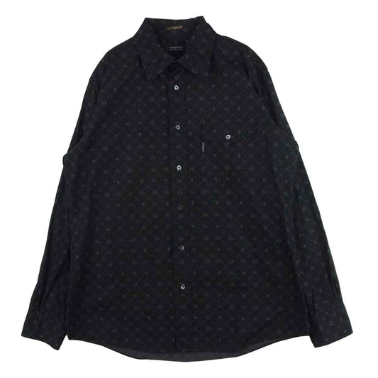 BURBERRY BLACK LABEL バーバリーブラックレーベル BMW81-700 総柄 スタンダード 長袖 シャツ ブラック系【中古】