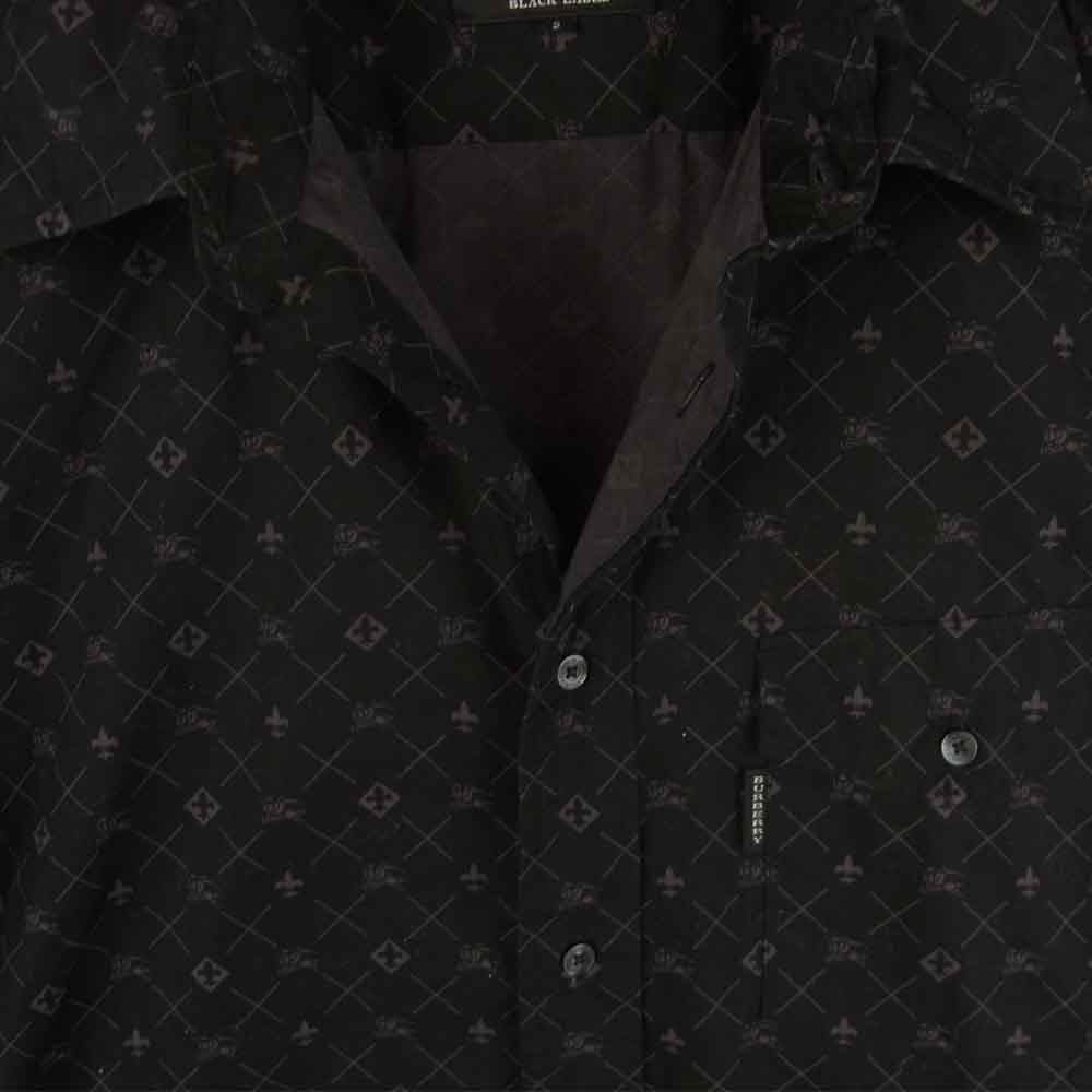 BURBERRY BLACK LABEL バーバリーブラックレーベル BMW81-700 総柄 スタンダード 長袖 シャツ ブラック系【中古】