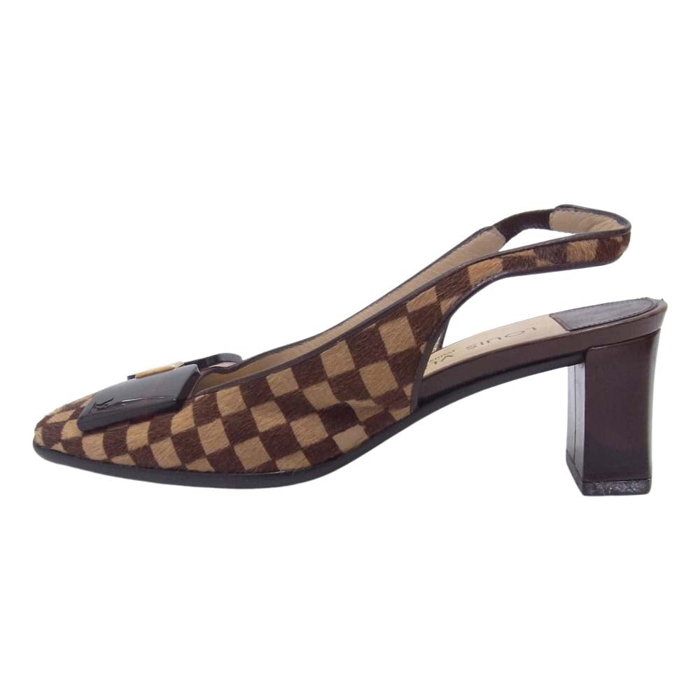 LOUIS VUITTON ルイ・ヴィトン ダミエ リボンハラコ パンプス ブラウン系 35 1/2【中古】