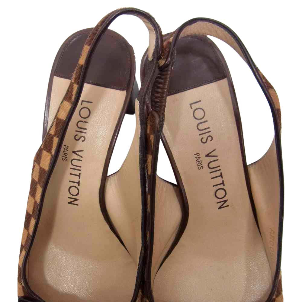 LOUIS VUITTON ルイ・ヴィトン ダミエ リボンハラコ パンプス ブラウン系 35 1/2【中古】