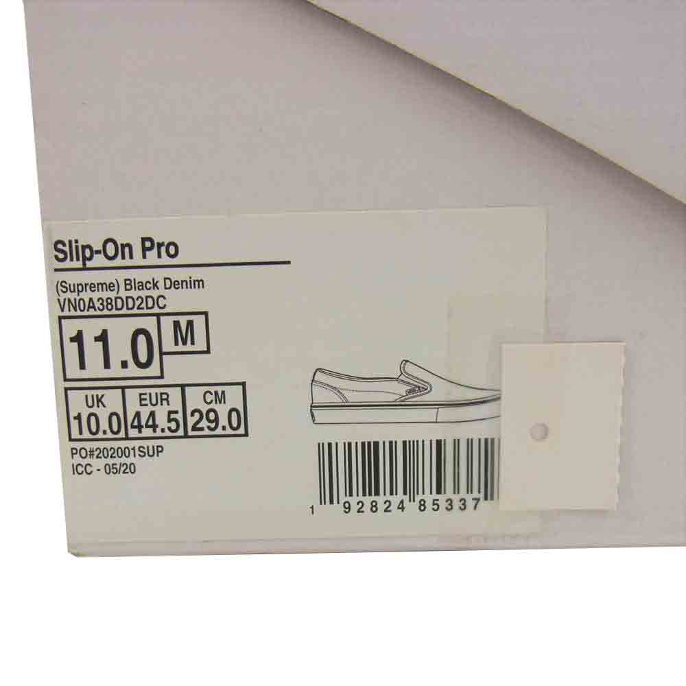 Supreme シュプリーム 20SS VN0A38DD2DC × VANS Hole Punch Denim Slip-On Pro ホール パンチ デニム スリッポン プロ ブラック系 29cm【新古品】【未使用】【中古】