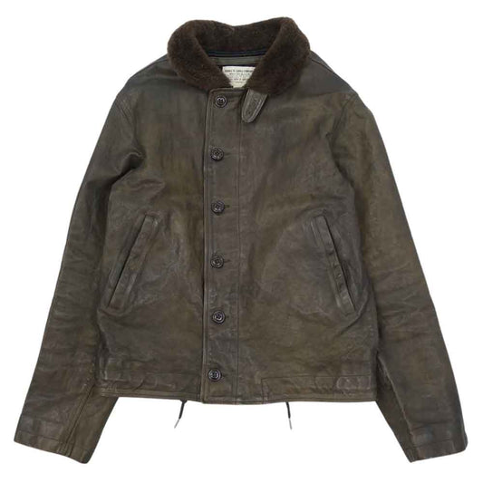 RRL ダブルアールエル N-1 Leather Deck Jacket ヴィンテージ加工 シェアリング レザー デッキ ジャケット ブラウン系 S/P【美品】【中古】