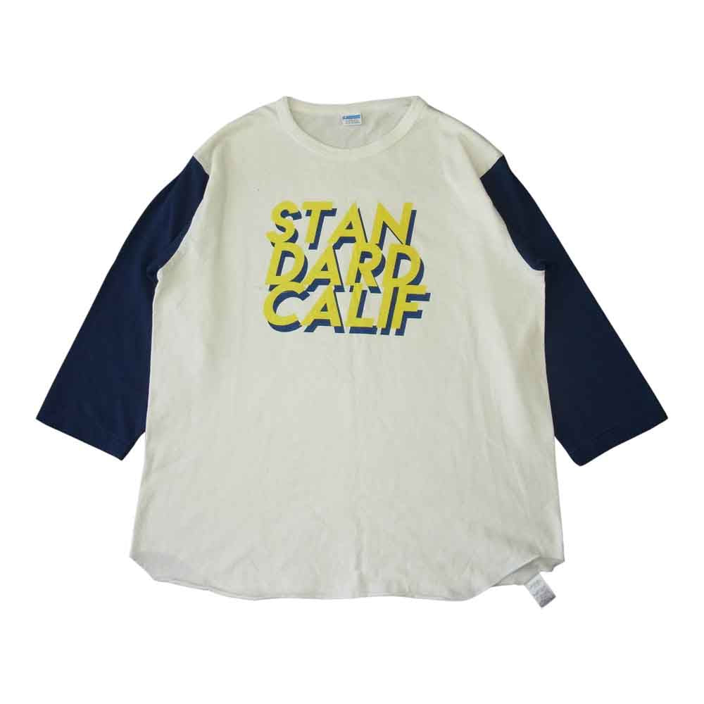 STANDARD CALIFORNIA スタンダードカリフォルニア × Champion チャンピオン バータグ復刻 ラグラン カットオフ プリント 七分袖 Tシャツ ホワイト系 L【中古】