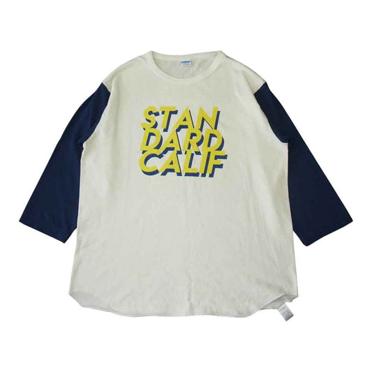STANDARD CALIFORNIA スタンダードカリフォルニア × Champion チャンピオン バータグ復刻 ラグラン カットオフ プリント 七分袖 Tシャツ ホワイト系 L【中古】