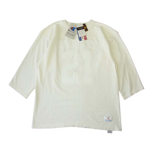 STANDARD CALIFORNIA スタンダードカリフォルニア × Champion チャンピオン へビーウエイト プリント 七分袖 フットボール Tシャツ ホワイト系 L【中古】
