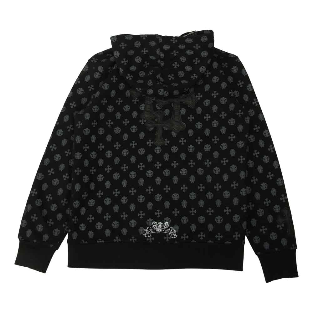 A&G エーアンドジー 裏起毛 ダガージップ 総柄 パーカー ブラック系 S【中古】