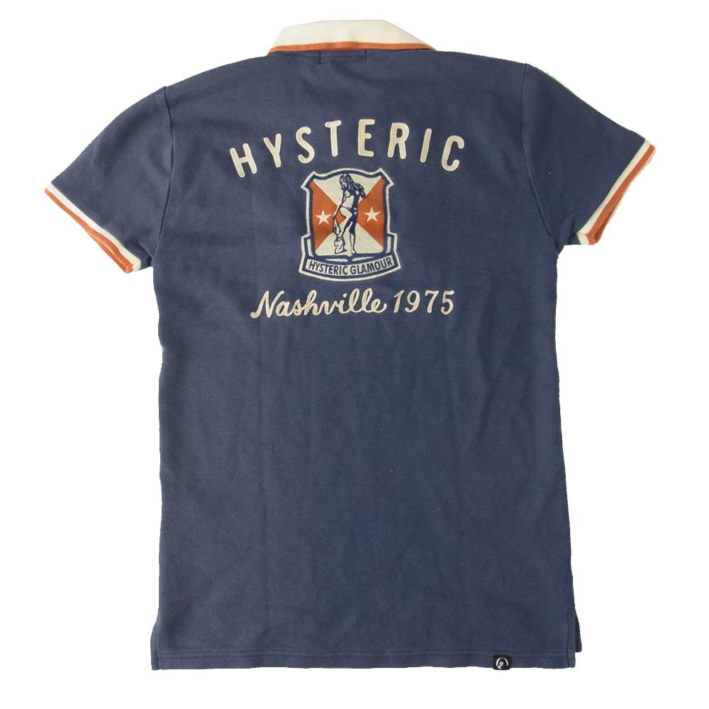 HYSTERIC GLAMOUR ヒステリックグラマー 0242CH02 NASHVILLE 1975 刺繍 半袖 ポロSH 半袖 ポロシャツ ネイビー系 S【中古】