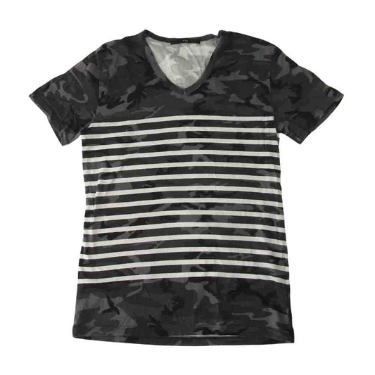 AKM エイケイエム 16SS T028-CTN039 CAMO BORDER V－NECK S/S 迷彩 ボーダー Vネック 半袖 Tシャツ グレー系 M【中古】