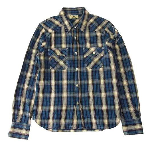 エム WASHED INDIGO CHECK SHIRTS スター チェック 長袖 シャツ ネイビー系 S【中古】