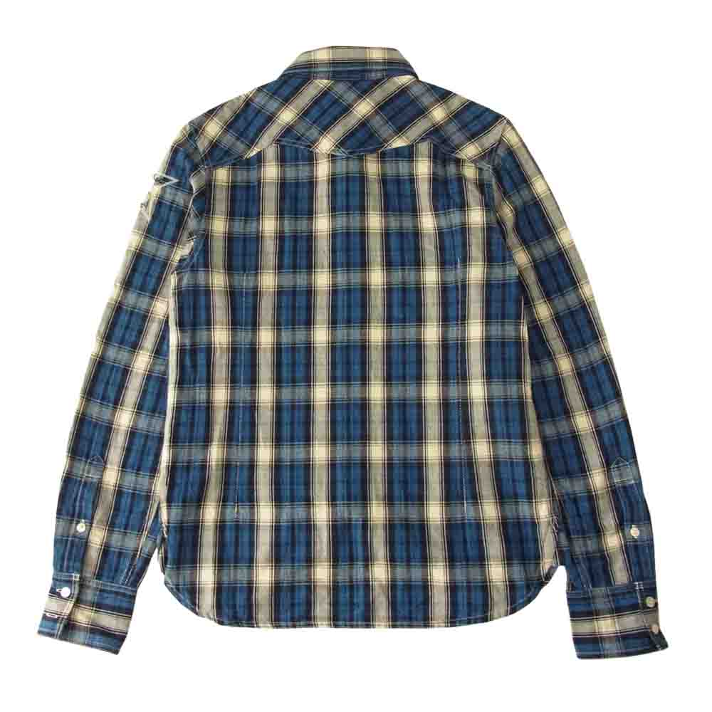 エム WASHED INDIGO CHECK SHIRTS スター チェック 長袖 シャツ ネイビー系 S【中古】