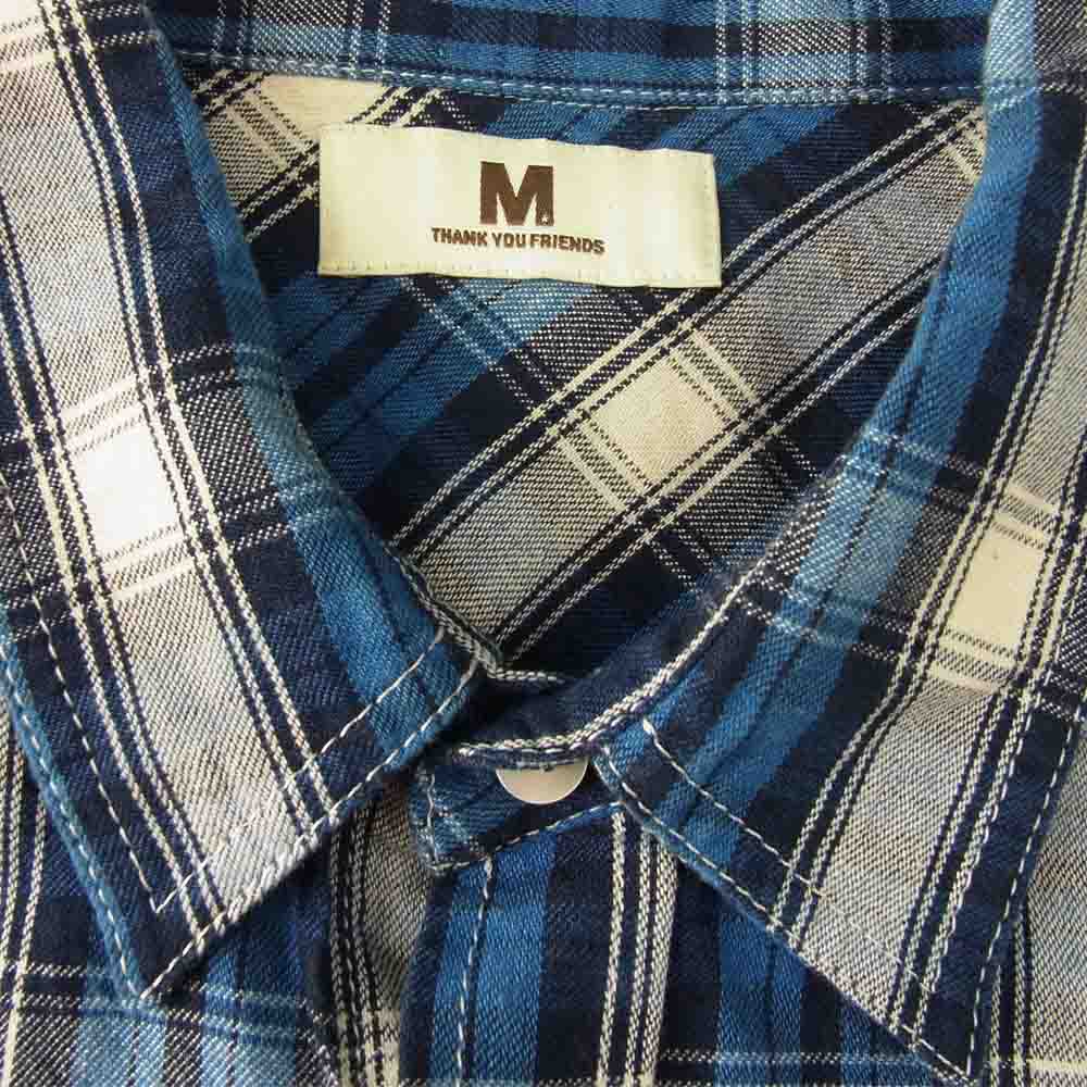 エム WASHED INDIGO CHECK SHIRTS スター チェック 長袖 シャツ ネイビー系 S【中古】