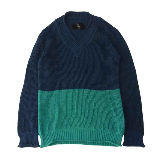 AKM エイケイエム K030-RAN001 EGYPTIAN V-NECK KNIT バイカラー Vネック ニット ネイビー系 グリーン系 M【中古】