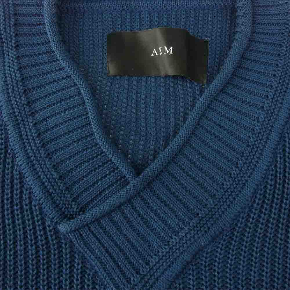AKM エイケイエム K030-RAN001 EGYPTIAN V-NECK KNIT バイカラー Vネック ニット ネイビー系 グリーン系 M【中古】
