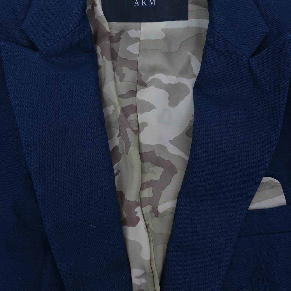 AKM エイケイエム B032-57 HEAVY COTTON OX by SONDRIO 裏地カモ ソンドリオ セットアップ 1B テーラードジャケット スラックスパンツ ネイビー系 L【中古】