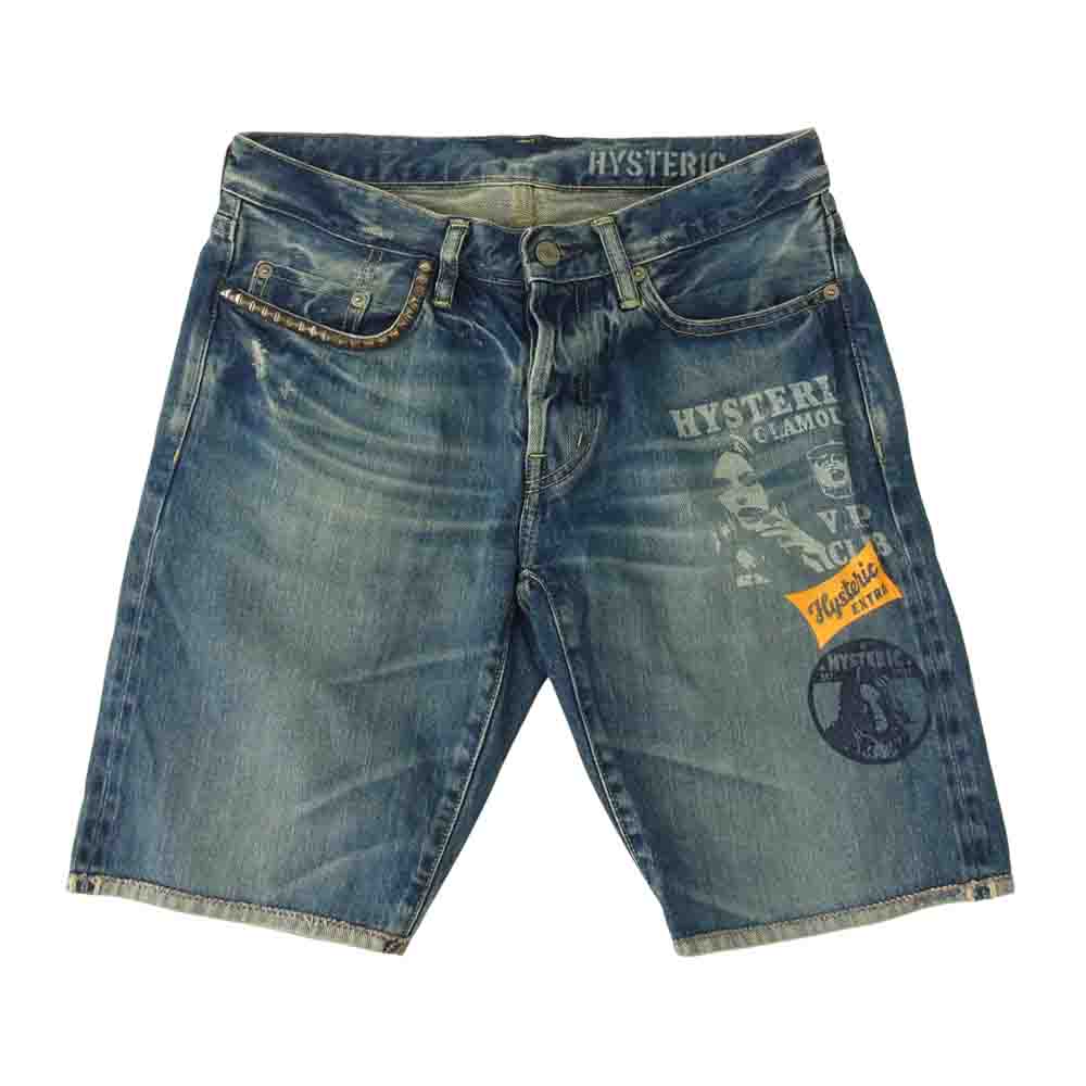 HYSTERIC GLAMOUR ヒステリックグラマー 14SS 0242AM04 12.5oz SP加工 COLLAGE プリント デニム ショートパンツ ショーツ インディゴブルー系 30【中古】