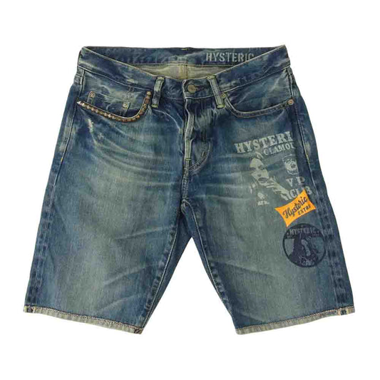 HYSTERIC GLAMOUR ヒステリックグラマー 14SS 0242AM04 12.5oz SP加工 COLLAGE プリント デニム ショートパンツ ショーツ インディゴブルー系 30【中古】