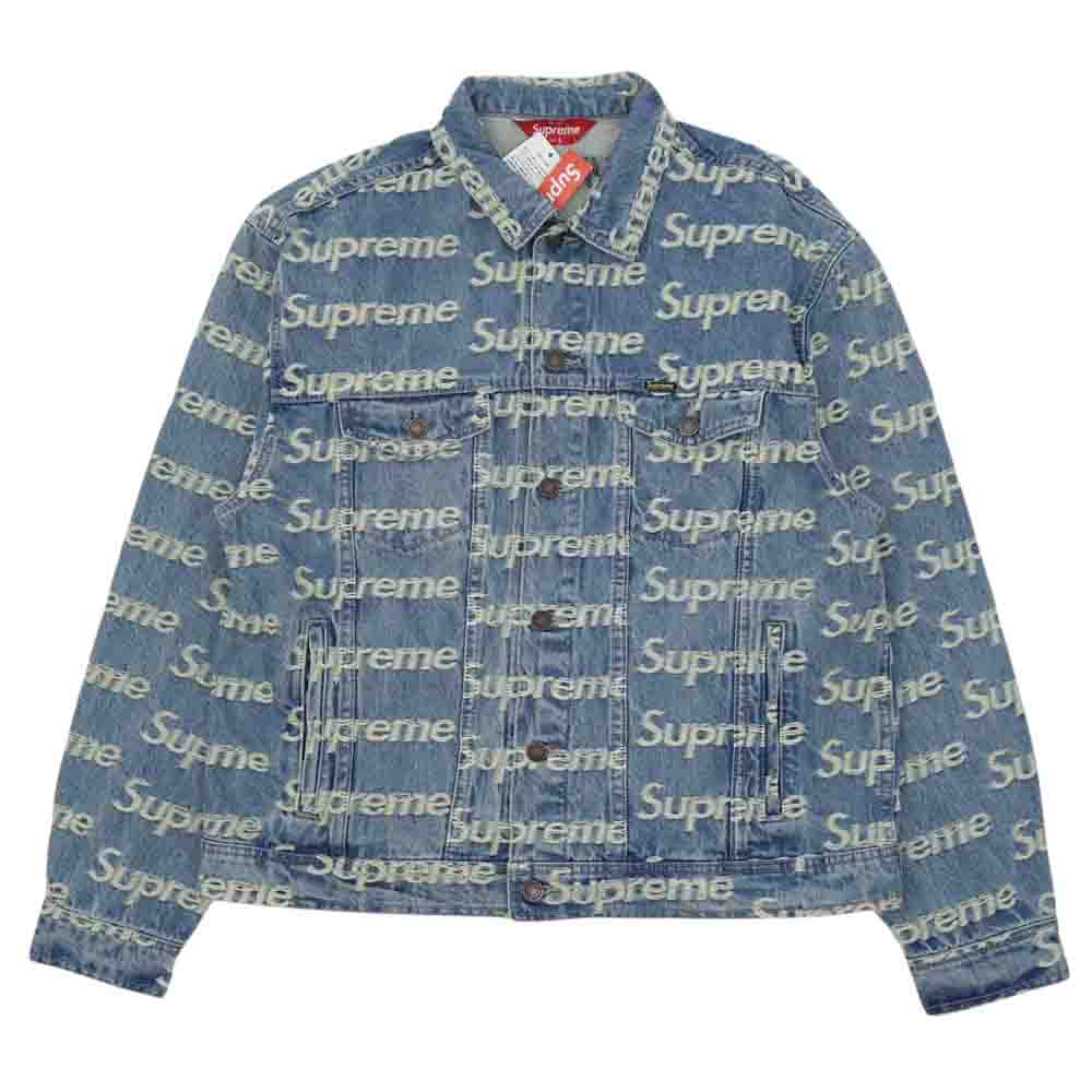 Supreme シュプリーム 21SS Frayed Logos Denim Trucker Jacket フレイド ロゴ デニム トラッカー ジャケット インディゴブルー系 L【新古品】【未使用】【中古】