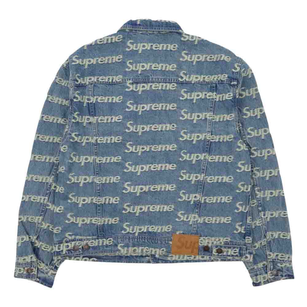 Supreme シュプリーム 21SS Frayed Logos Denim Trucker Jacket フレイド ロゴ デニム トラッカー ジャケット インディゴブルー系 L【新古品】【未使用】【中古】