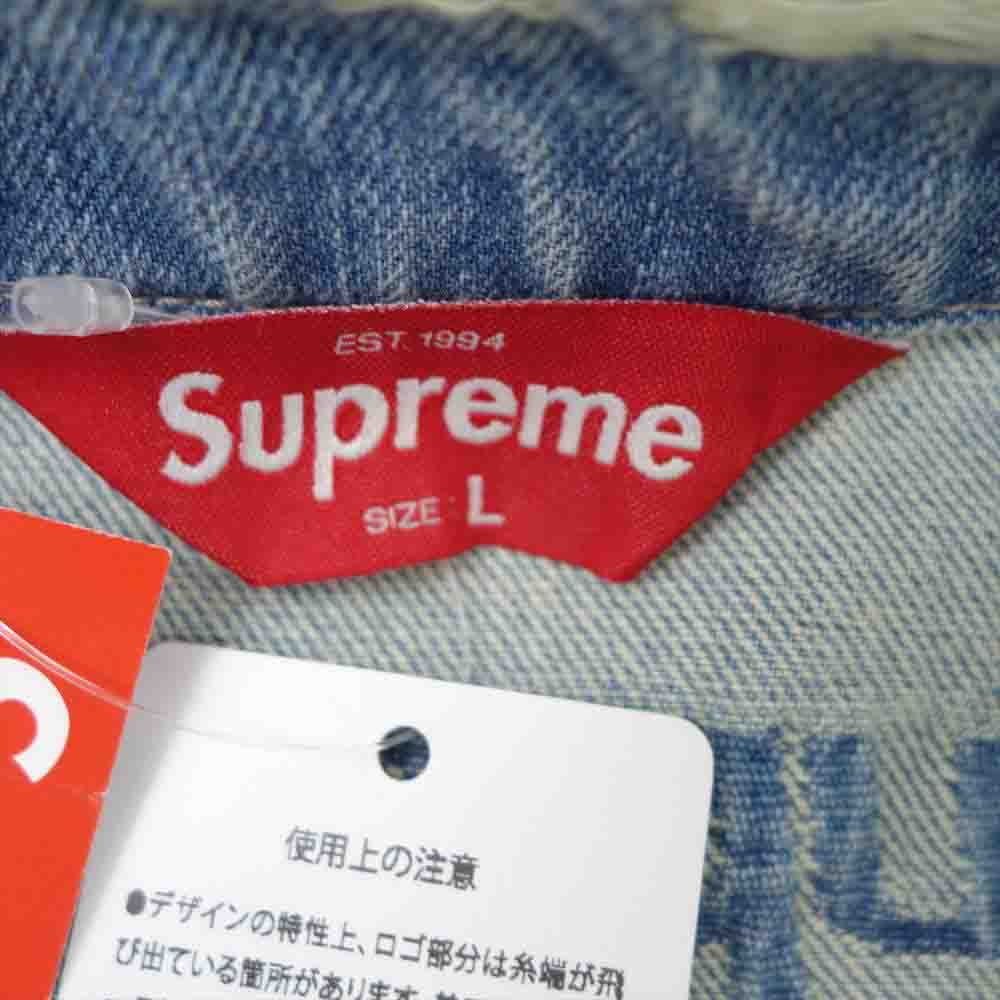 Supreme シュプリーム 21SS Frayed Logos Denim Trucker Jacket フレイド ロゴ デニム トラッカー ジャケット インディゴブルー系 L【新古品】【未使用】【中古】