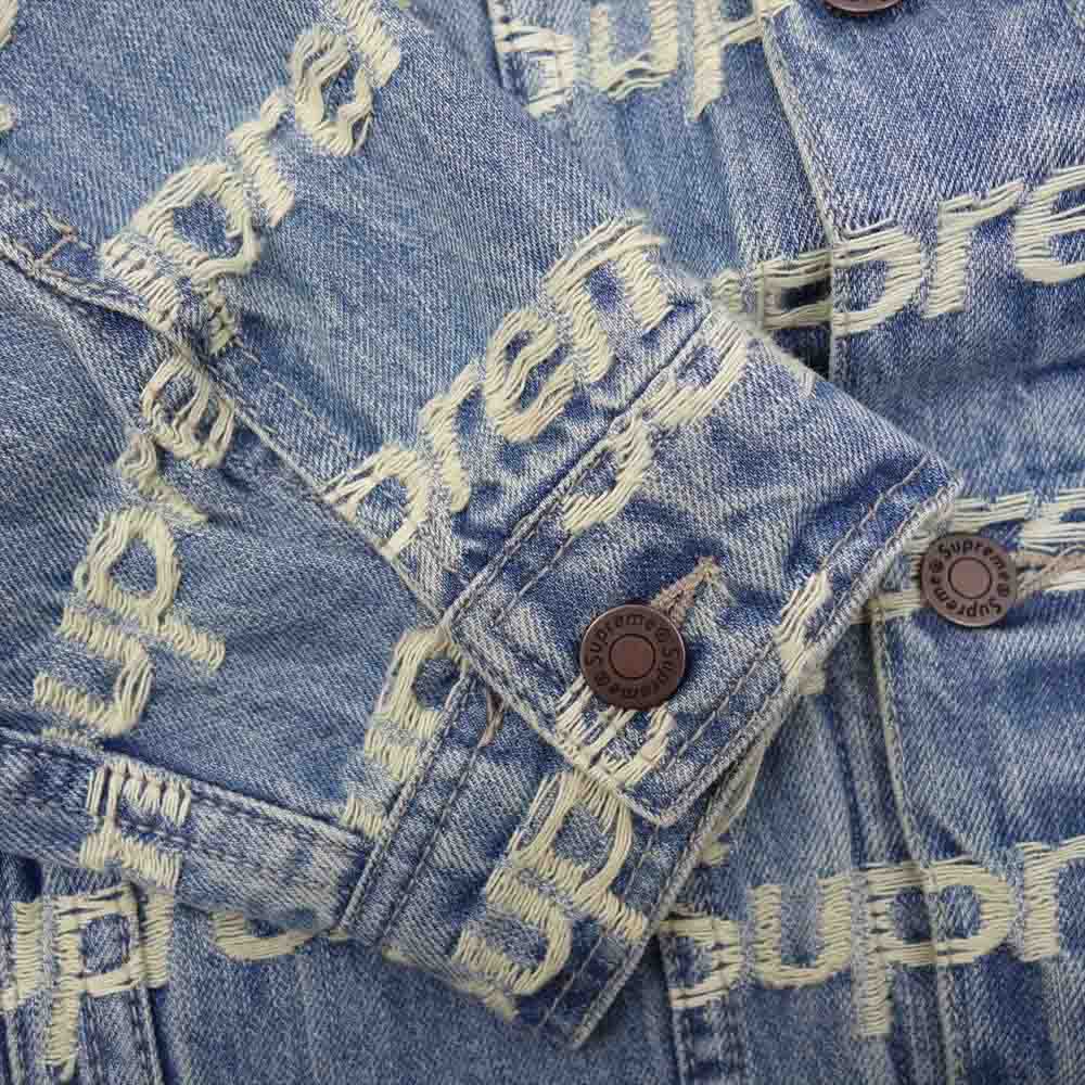 Supreme シュプリーム 21SS Frayed Logos Denim Trucker Jacket フレイド ロゴ デニム トラッカー ジャケット インディゴブルー系 L【新古品】【未使用】【中古】