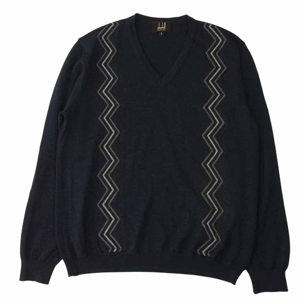 Dunhill ダンヒル 国内正規品 メリノウール Vネック ニット セーター ネイビー系 S【中古】