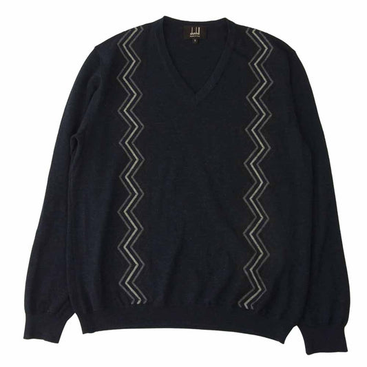 Dunhill ダンヒル 国内正規品 メリノウール Vネック ニット セーター ネイビー系 S【中古】