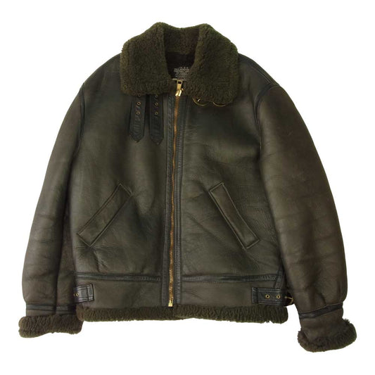 ユーエス シープスキン USA製 B-3 ムートン フライト ジャケット カーキ系 M【中古】