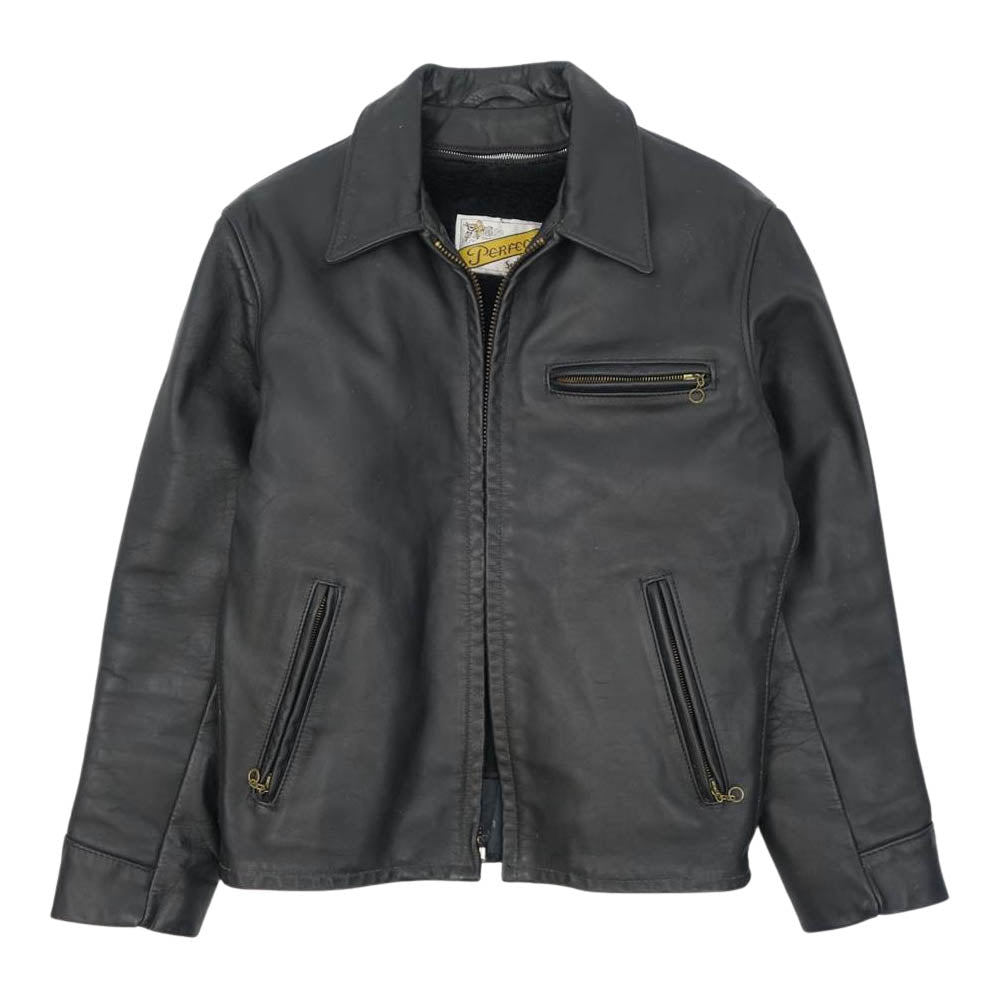 schott ショット AT101 USA製 カウハイド レザー 襟付き シングル ライダース ジャケット ボアライナー付属 ブラック系 38【中古】