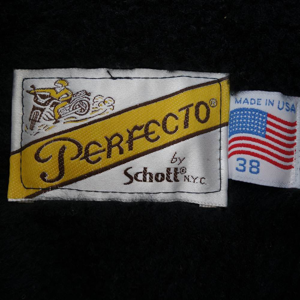 schott ショット AT101 USA製 カウハイド レザー 襟付き シングル ライダース ジャケット ボアライナー付属 ブラック系 38【中古】
