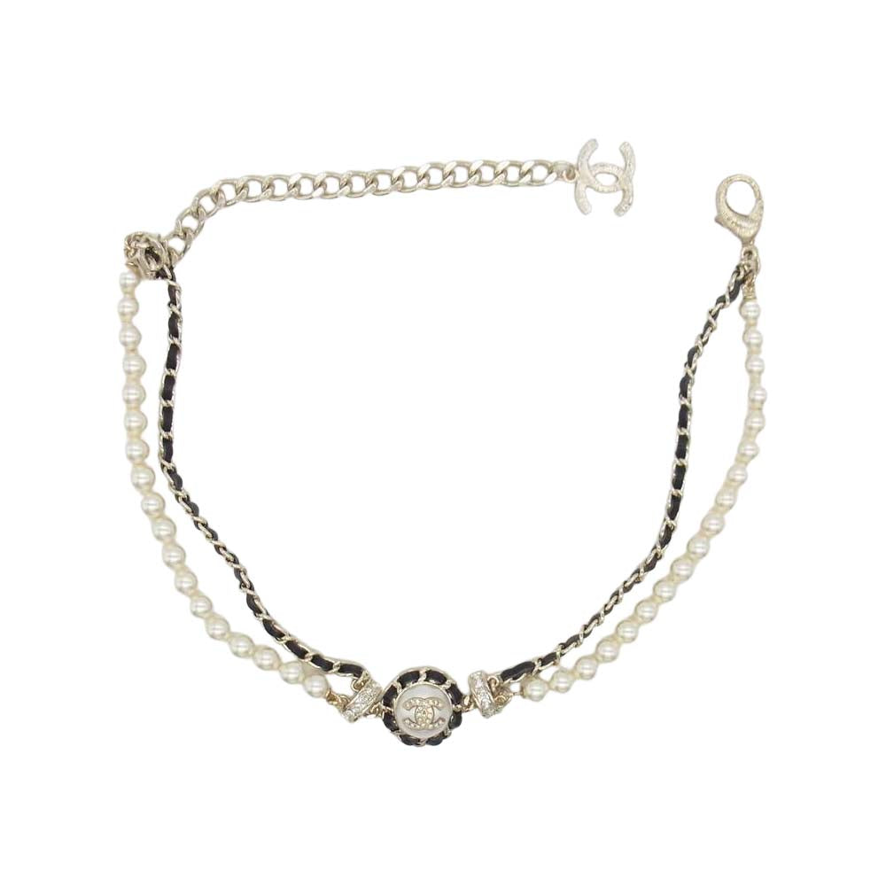 CHANEL シャネル AB7081 B21K ココマーク パール チョーカー ネックレス ゴールド系【美品】【中古】