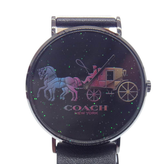 COACH コーチ CA120.7.34.1747 Perry ラメ入り 馬車ロゴ レザー ベルト ウォッチ ブラック系【新古品】【未使用】【中古】