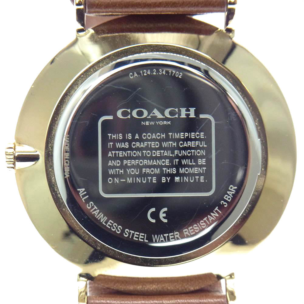 COACH コーチ CA124.2.34.1702 チャールズ Cロゴ レザーベルト アナログ ウォッチ ブラウン系 ネイビー系【中古】