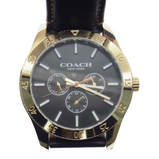 COACH コーチ CA133.2.95.1751 アナログ クロノグラフ レザーベルト ウォッチ ブラック系【中古】