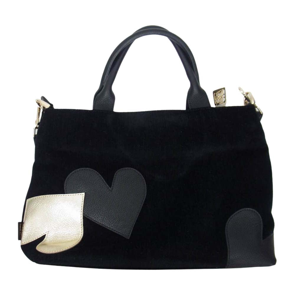 シンクビー スイートキャロライン ハート パッチ 2WAY ハンドバッグ ブラック系【中古】