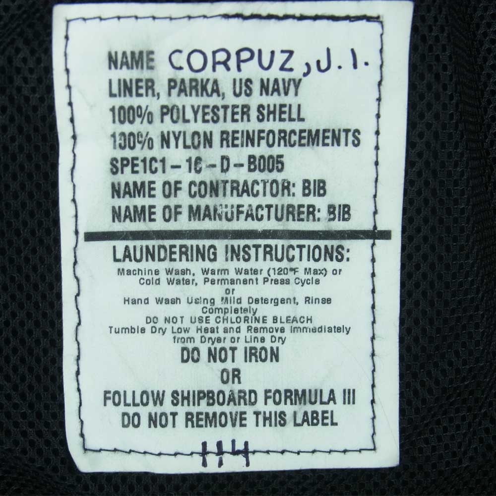 ユーエスネーバル アメリカ海軍 LINER PARKA ライナー パーカー フリース ジャケット ブラック系【中古】