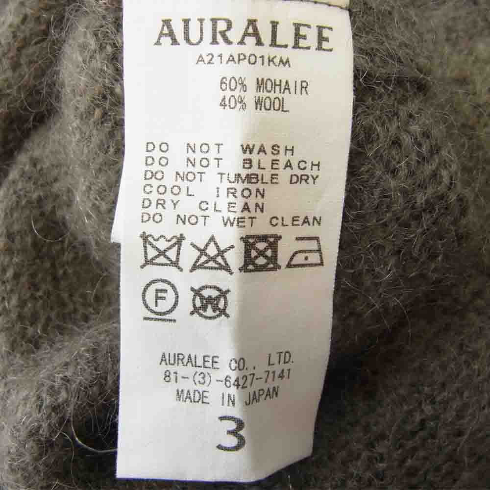AURALEE オーラリー 21AW A21AP01KM BRUSHED SUPER KID MOHAIR KNIT P/O ローゲージ モヘア ニット グレー系 3【新古品】【未使用】【中古】