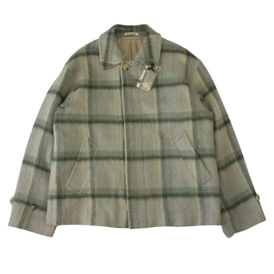 AURALEE オーラリー 20AW A20AB01AS SURI ALPACA SHAGGY CHECK BLOUSON スーリー アルパカ シャギー チェック ブルゾン ジャケット グリーン系 3【美品】【中古】