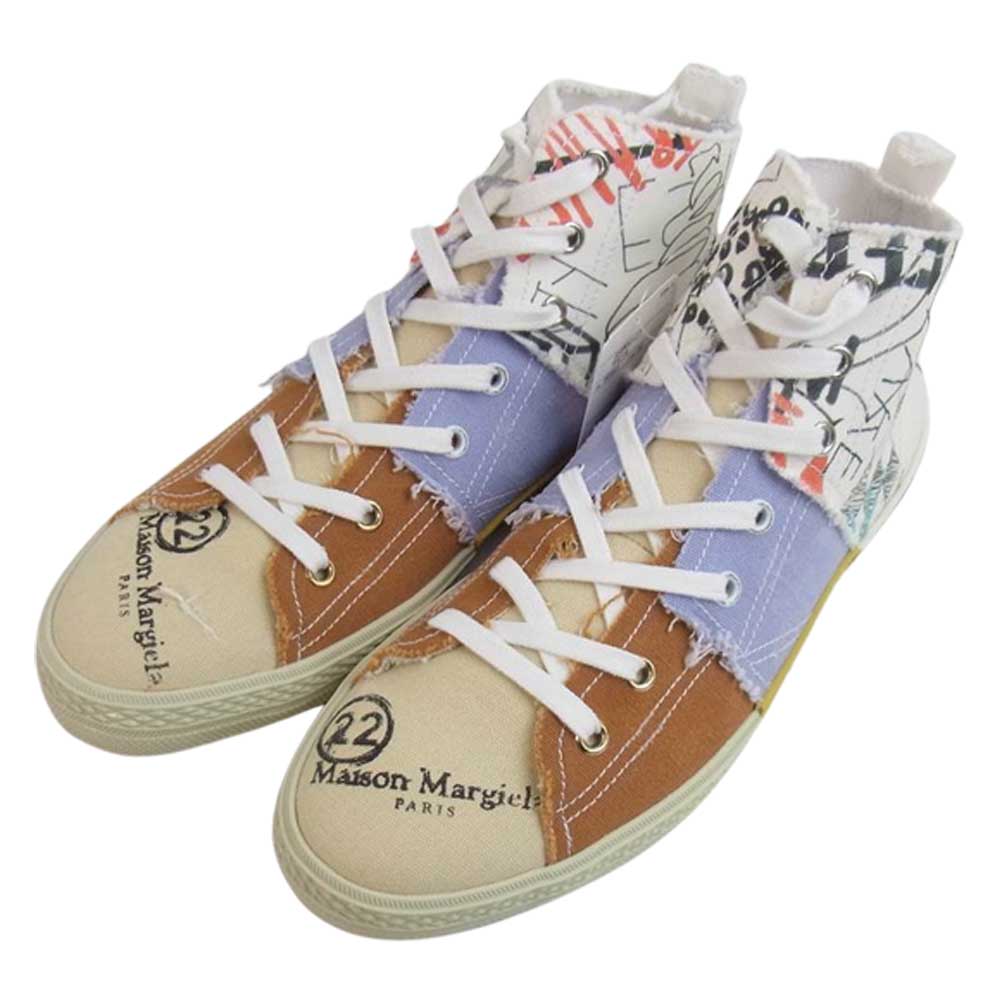 MAISON MARGIELA メゾンマルジェラ 20SS 58WS0127 国内正規品 22ライン キャンバス 切替 ペイント加工 グラフィティ ハイカット スニーカー 39【新古品】【未使用】【中古】