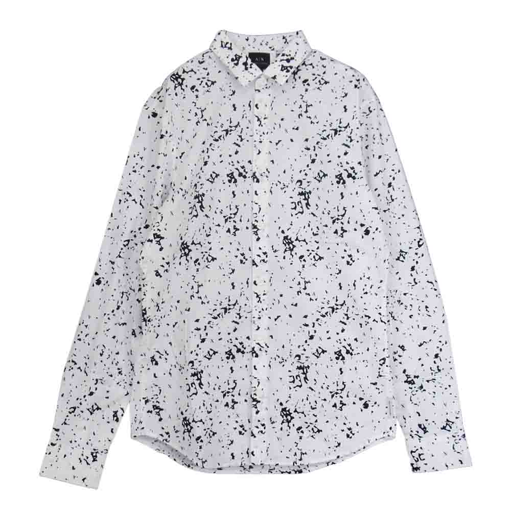 ARMANI EXCHANGE アルマーニエクスチェンジ 国内正規品 総柄 ストレッチ 長袖 シャツ ホワイト系 XS【美品】【中古】