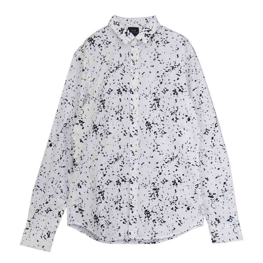 ARMANI EXCHANGE アルマーニエクスチェンジ 国内正規品 総柄 ストレッチ 長袖 シャツ ホワイト系 XS【美品】【中古】