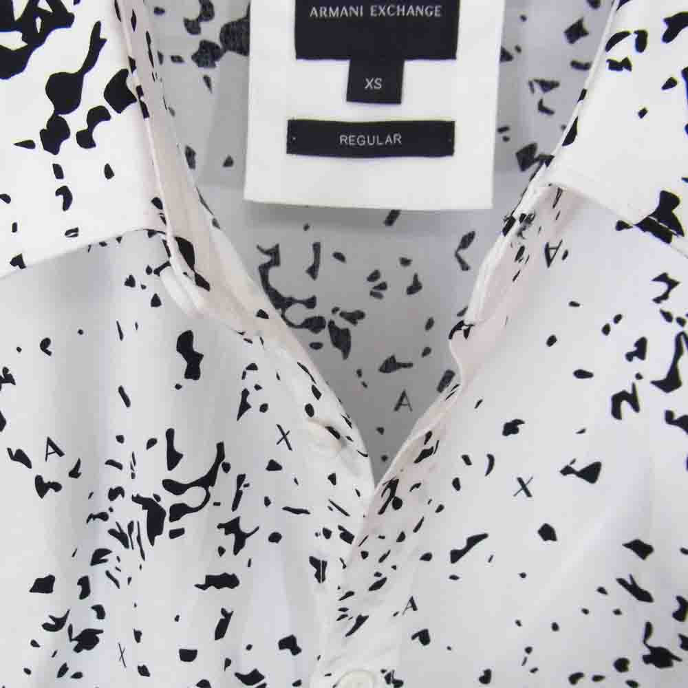 ARMANI EXCHANGE アルマーニエクスチェンジ 国内正規品 総柄 ストレッチ 長袖 シャツ ホワイト系 XS【美品】【中古】