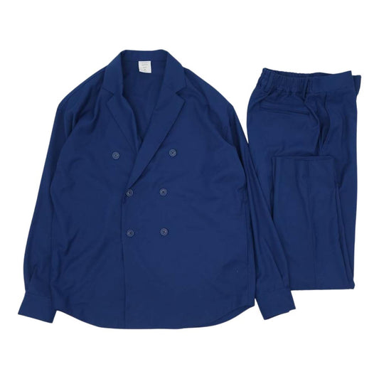 ミスタージェントルマン レーヨン混 セットアップ ダブルブレストジャケット パンツ ブルー系 M【美品】【中古】